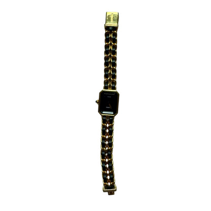 CHANEL 1987 Vintage PREMIERE Watch L Black Leather and 24KT Yellow Gold Plated
