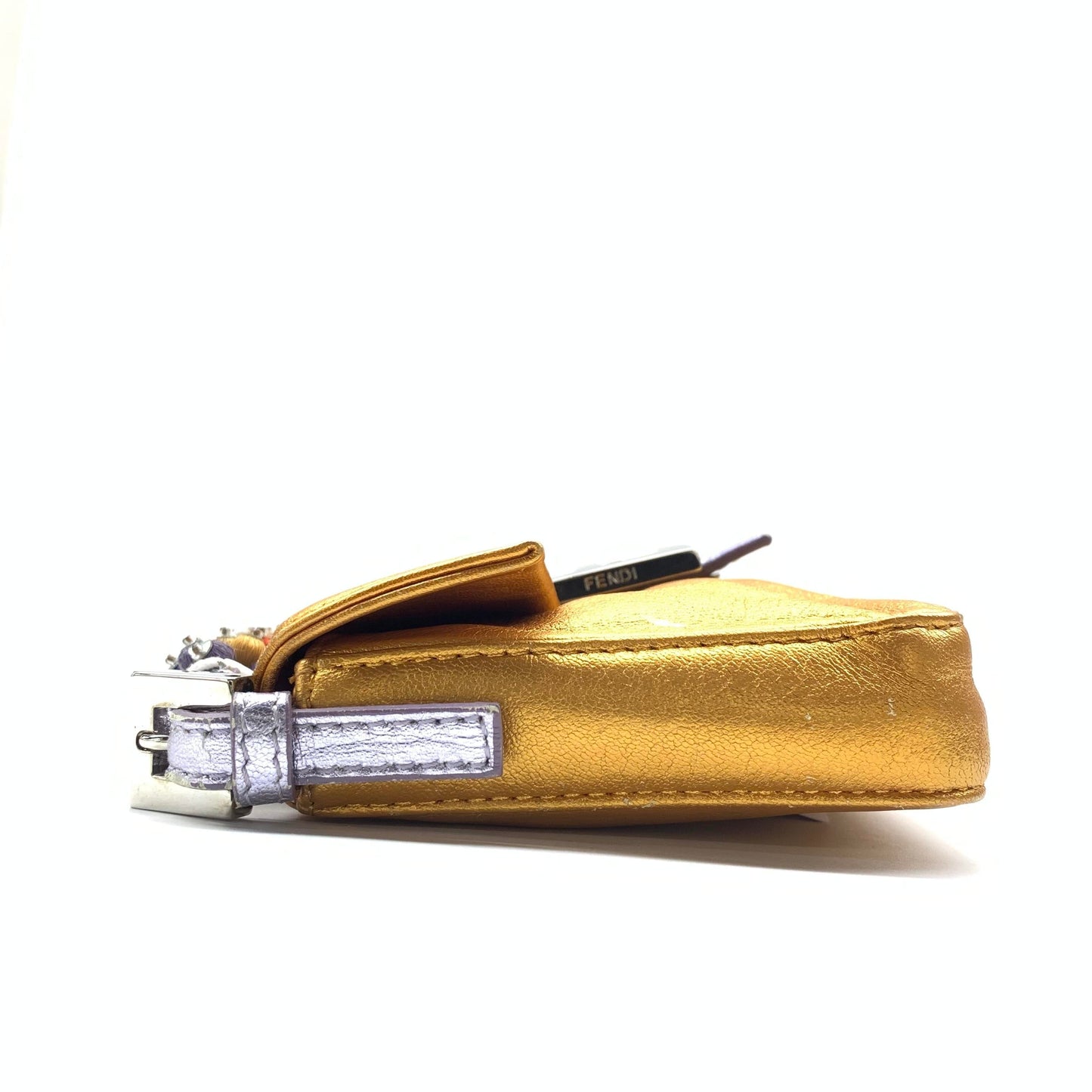 Fendi Baguette Mini Gold Nappa Leather with Beaded Strap