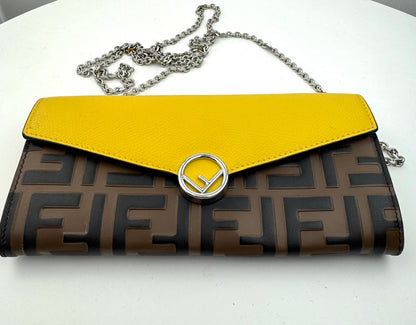 Fendi Continental Wallet with Chain in Yellow Leather