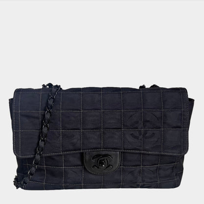 Chanel So Black Canvas Classic Flap 2002 Ice Cube Chocolate Bar Shoulder Bag Black Hardware