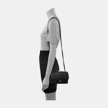 Chanel Classic Flap Rectangular Mini Black Lambskin Leather Silver Hardware