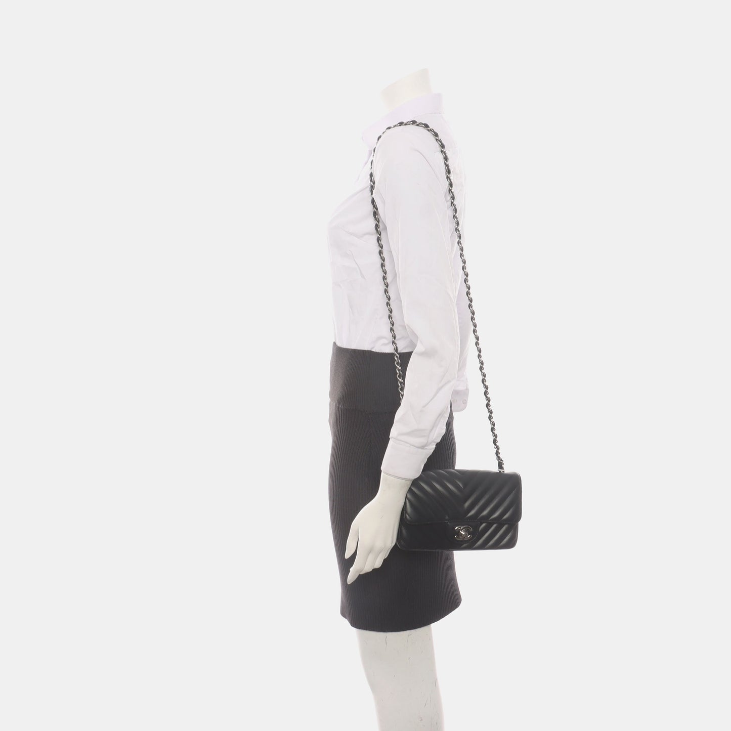Chanel Classic Flap Mini Chevron Quilted Black Lambskin Silver Hardware
