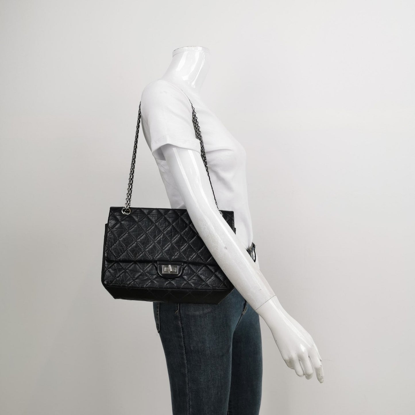Chanel 2.55 Flap Bag Large Shiny Calfskin Leather Black