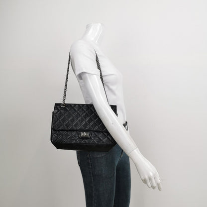 Chanel 2.55 Flap Bag Large Shiny Calfskin Leather Black