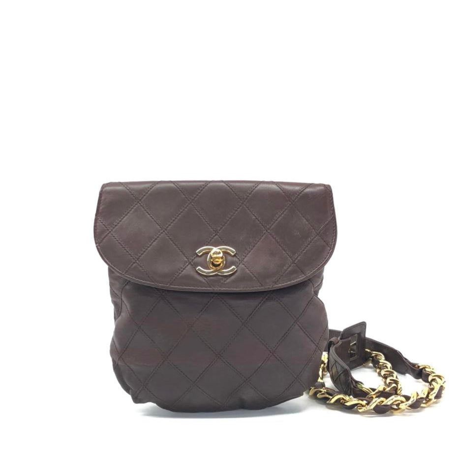Chanel Vintage Flap Belt Bag Mini Dark Brown Lambskin Leather Gold-tone Hardware