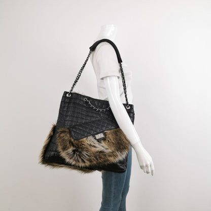 Chanel Black Calfskin Fur Mademoiselle Lock 2way Tote, 2010