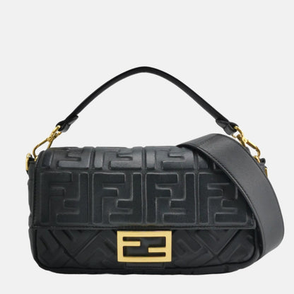 Fendi Baguette Lambskin Leather Crossbody Bag Medium Black