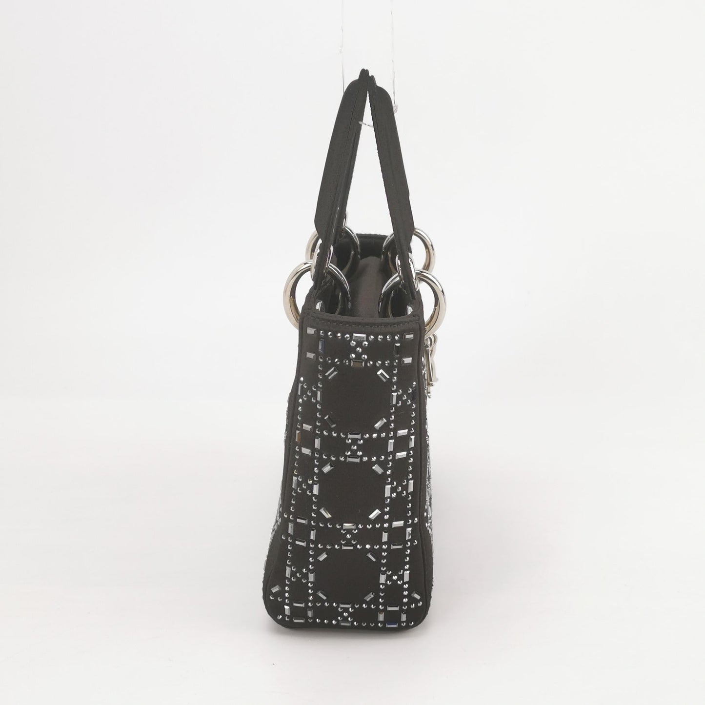 Lady Dior Mini Black Silk with Crystals Silver Hardware