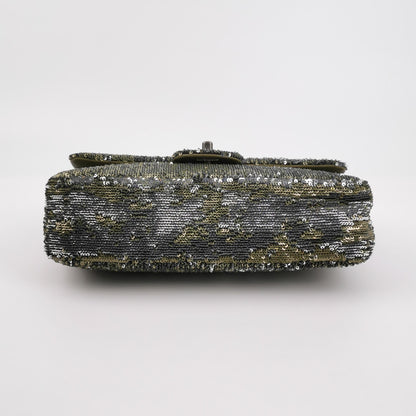 Chanel Coco Cuba Flap Bag Medium Green Khaki Sequins