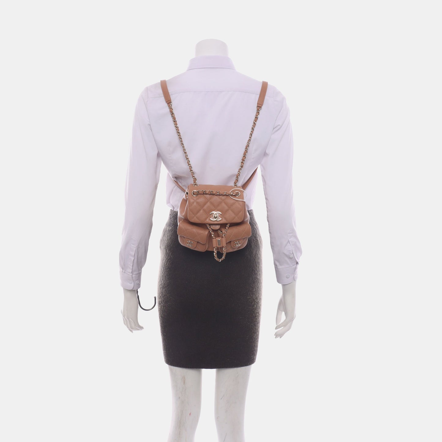 Chanel 23P Small Duma Backpack Caramel Tan Caviar Leather