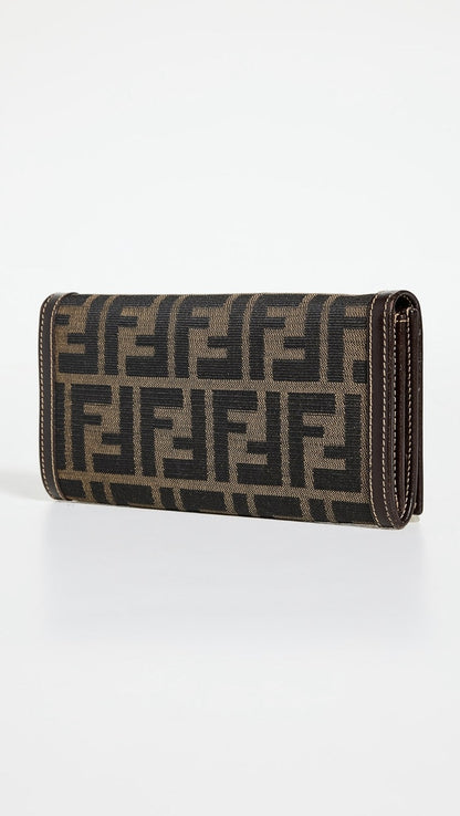FENDI FF BROWN ZUCCA LONG FLAP WALLET