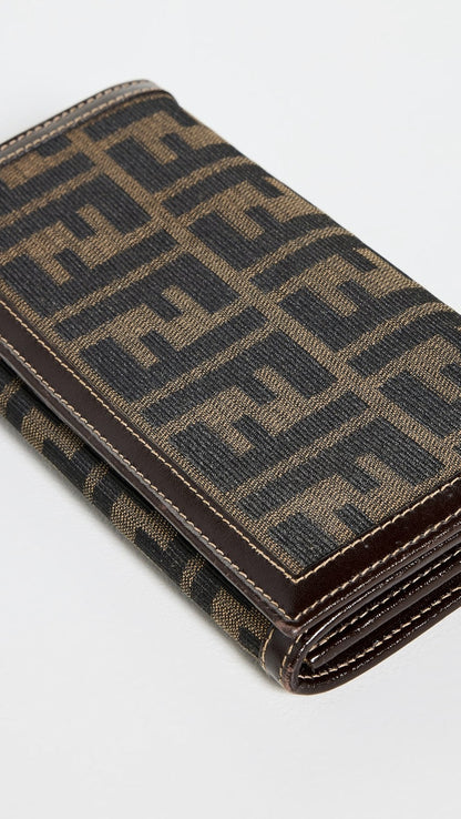 FENDI FF BROWN ZUCCA LONG FLAP WALLET