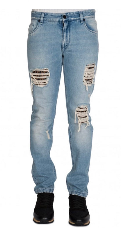 FENDI DISTRESSED FF LOGO JEANS