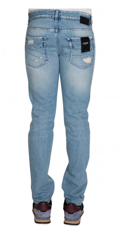 FENDI DISTRESSED FF LOGO JEANS