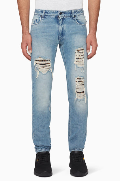 FENDI DISTRESSED FF LOGO JEANS