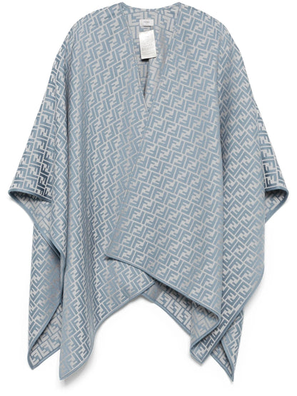 FENDI FF WOOL SILK BLEND PONCHO CAPE