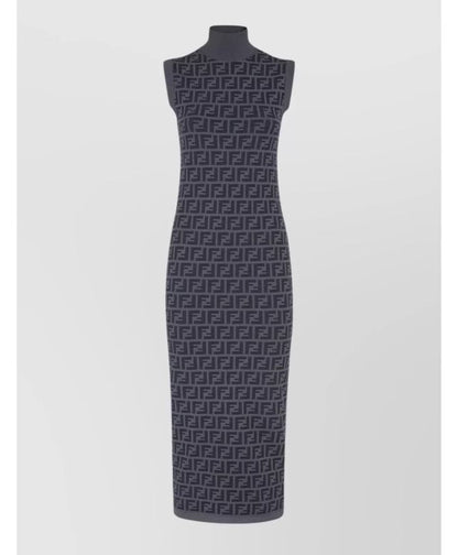 FENDI FF INTARSIA RIBBED KNIT JACQUARD MIDI DRESS