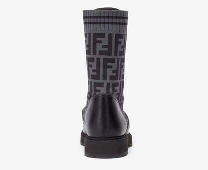 FENDI ROCKOKO LEATHER & STRETCH FABRIC BIKER BOOTS