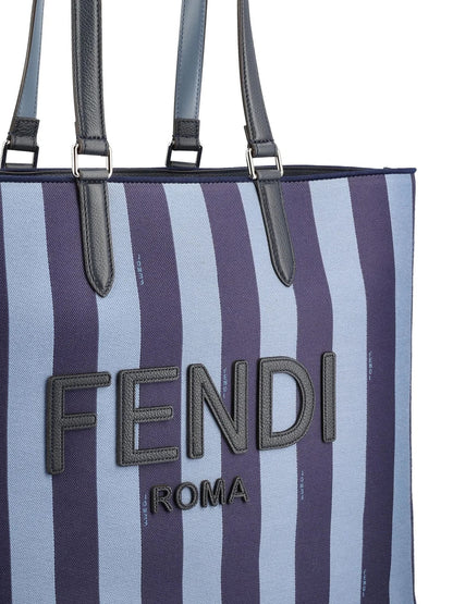FENDI  BLUE PEQUIN JACQUARD SIGNATURE SHOPPER TOTE BAG