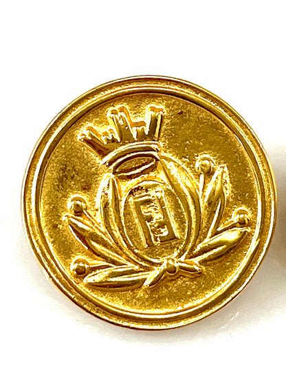 FENDI SIGNED CROWN CREST LOGO INSIGNIA COIN STUD EARRINGS