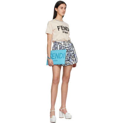 FENDI ROMA EMBOSSED LOGO LARGE POUCH CLUTCH BAG