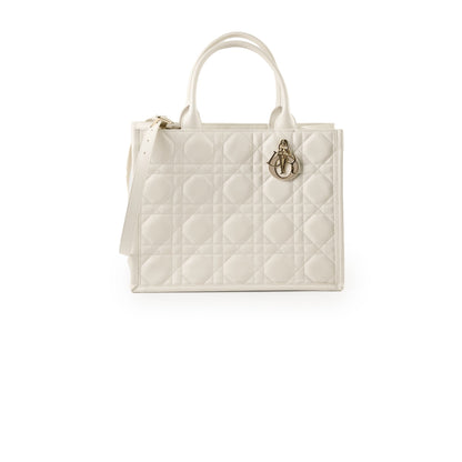 Dior Medium Book Tote Macrocannage Calfskin Cream