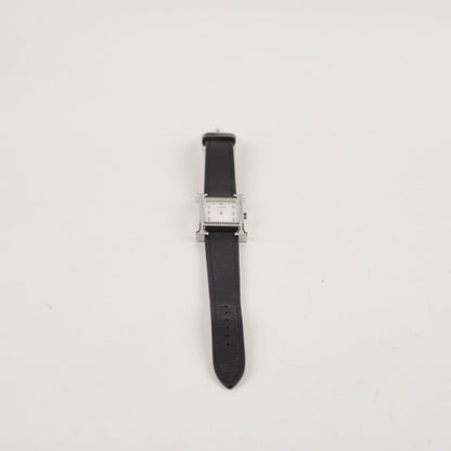 Hermes H Heure Watch Small Model, 25mm, Diamond Black Leather MOP Face