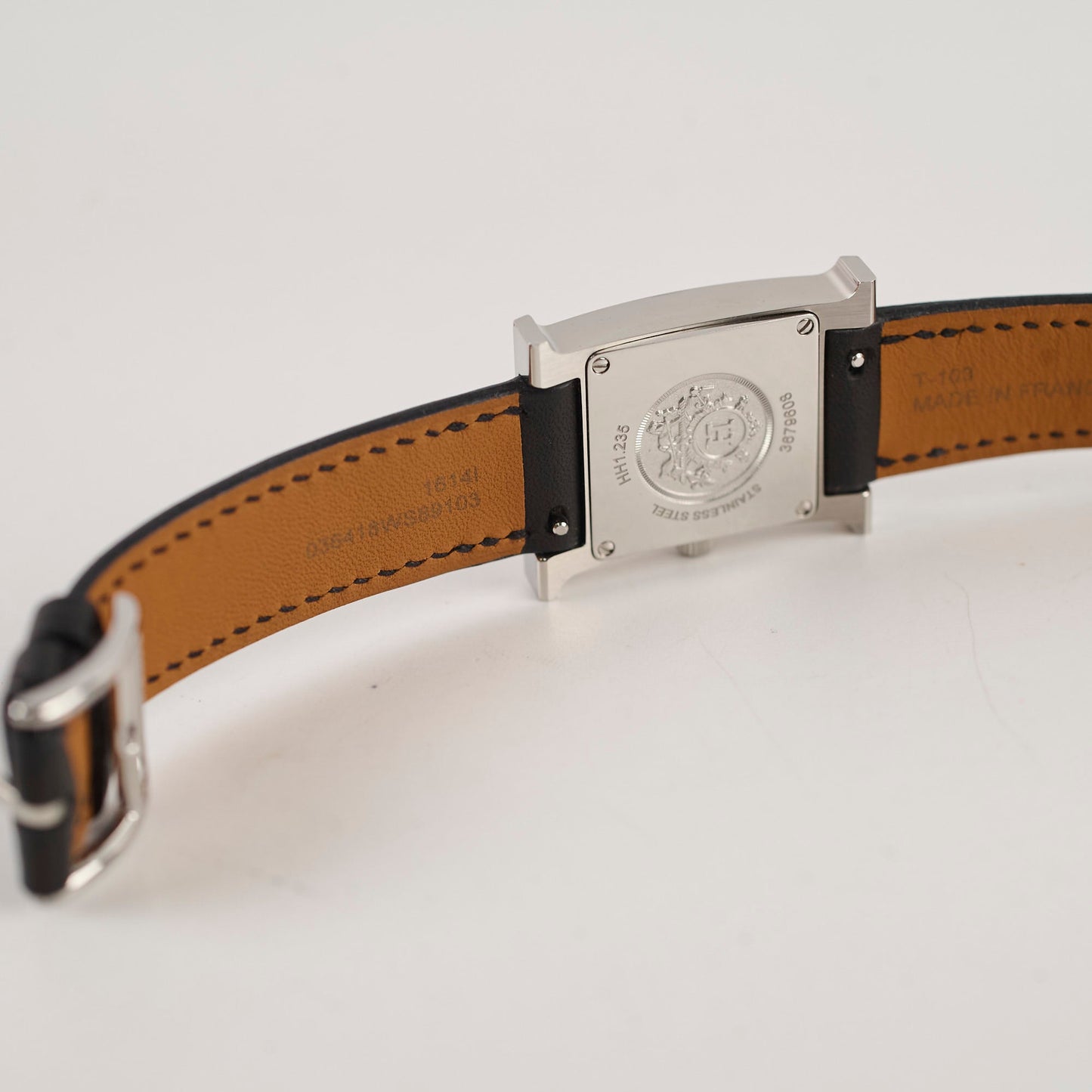 Hermes H Heure Watch Small Model, 25mm, Diamond Black Leather MOP Face