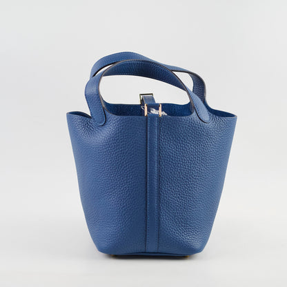 Hermes Picotin 18 Clemence Blue Tie - Stamp W