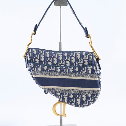Dior Medium Saddle Bag Blue Oblique with Strap