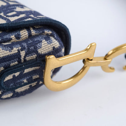 Dior Medium Saddle Bag Blue Oblique with Strap