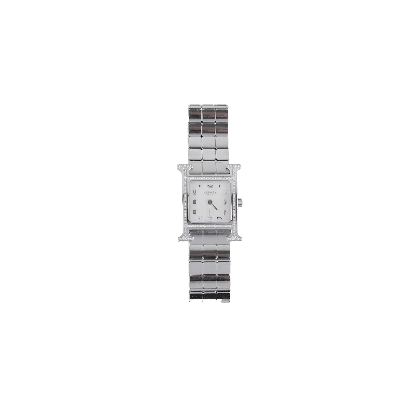 Hermes H Heure Watch Small Model MOP Dial Steel Strap