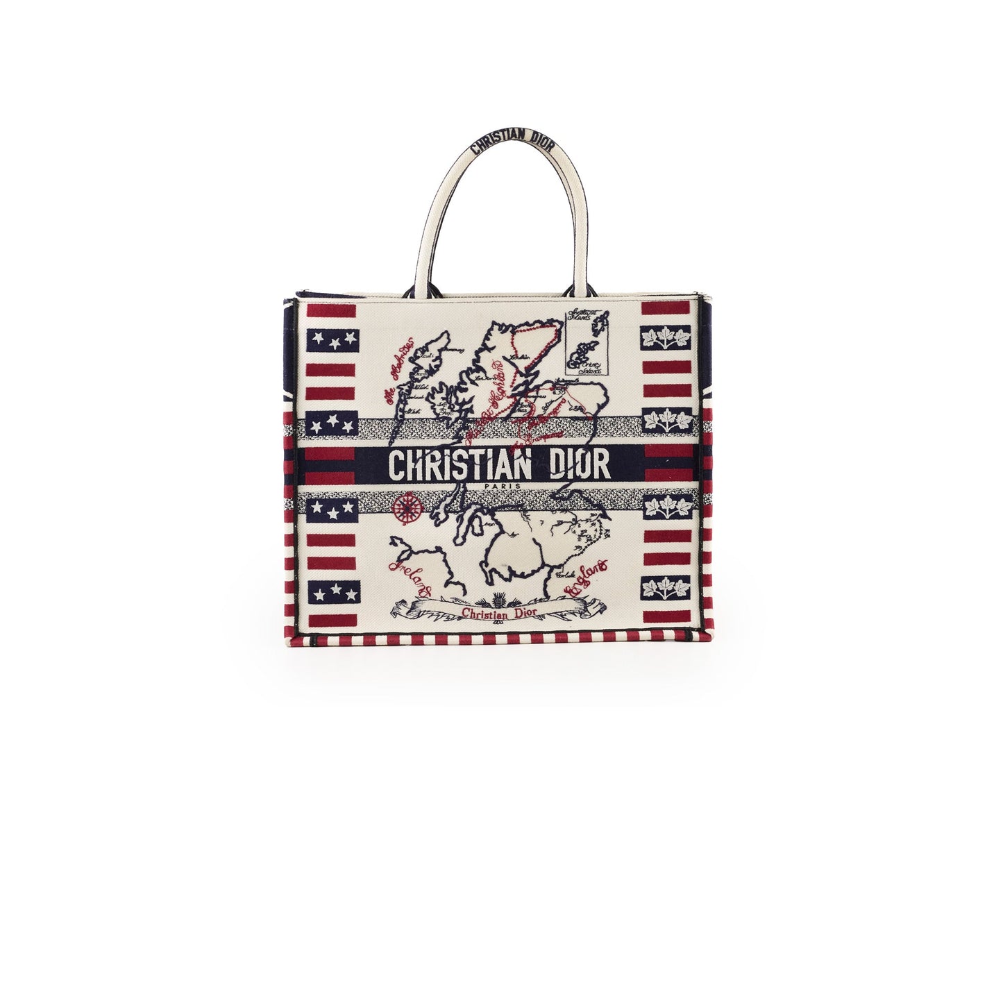 Dior Large Book Tote Navy Red Cream Maps