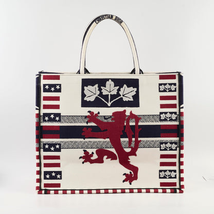 Dior Large Book Tote Navy Red Cream Maps