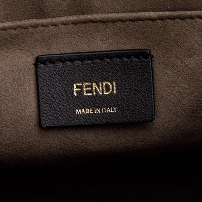 Fendi Black Calfskin Leather Raffia Snakeskin FF Embroidered Medium F is Fendi Kan I Shoulder Bag