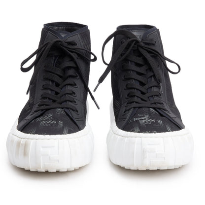 Fendi  Black Zucca FF Canvas  High-Top Force Sneakers, Men's Size 10