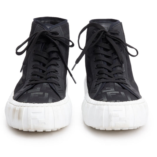 Fendi  Black Zucca FF Canvas  High-Top Force Sneakers, Men's Size 10