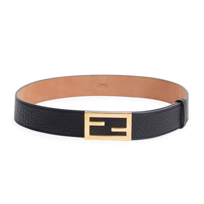 Fendi Black Calfskin Leather Rectangle FF Buckle Belt 85 34