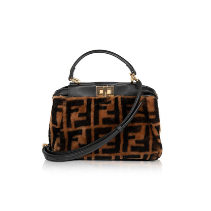 Fendi 2020 Mini Shearling Zucca Peekaboo Bag