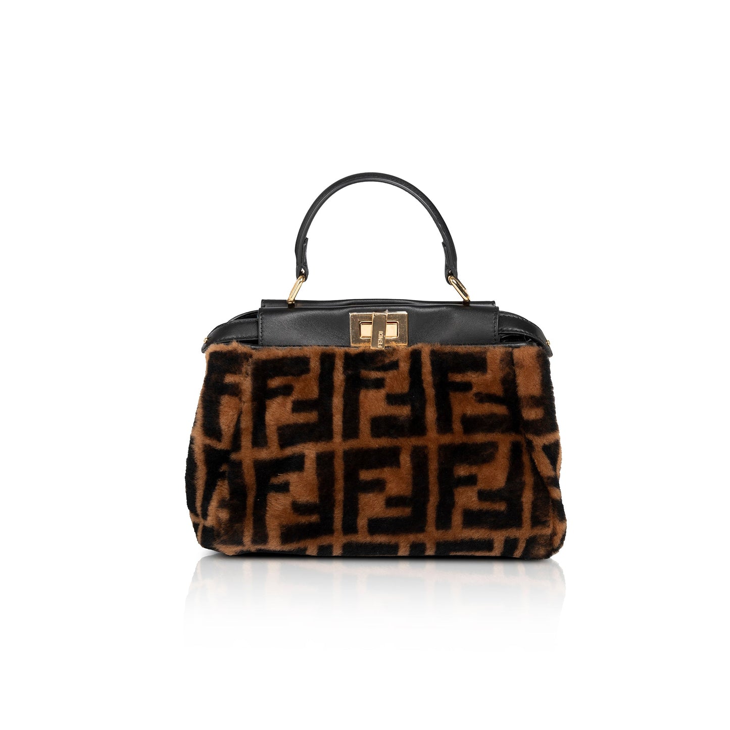 Fendi 2020 Mini Shearling Zucca Peekaboo Bag