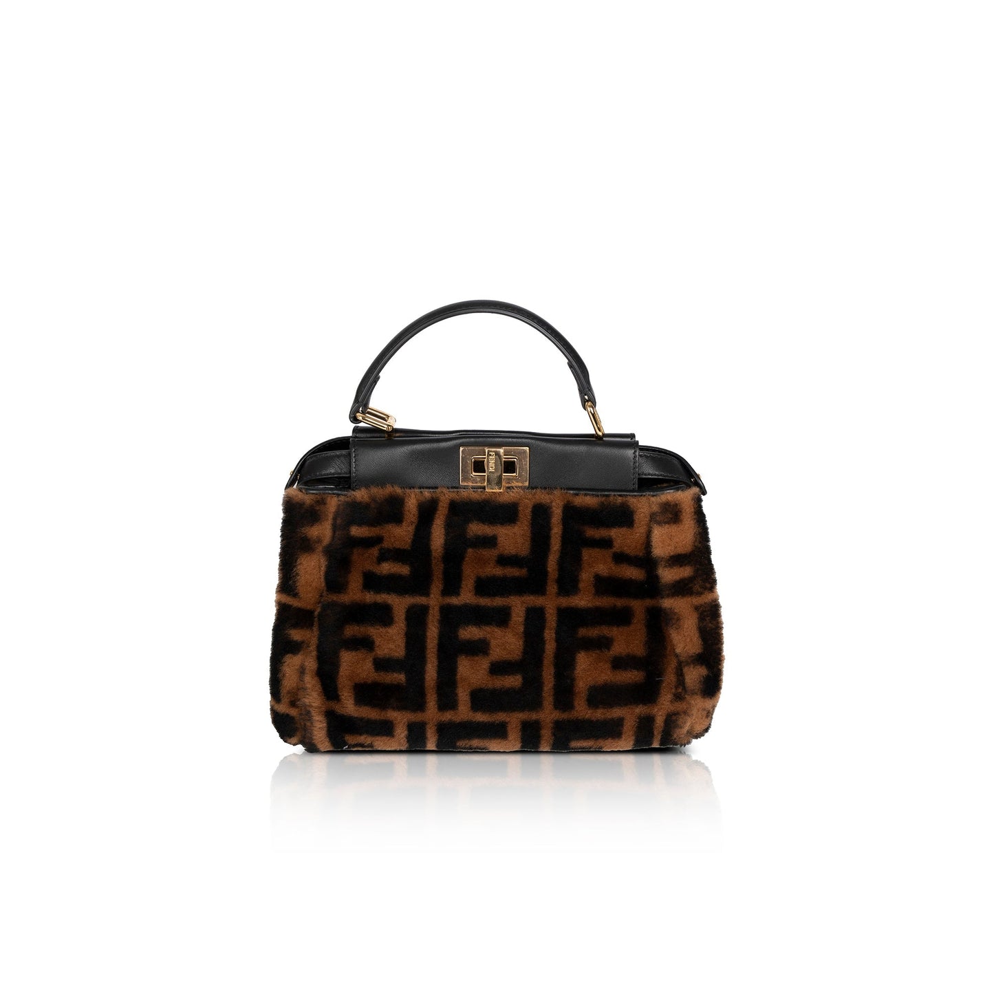 Fendi 2020 Mini Shearling Zucca Peekaboo Bag