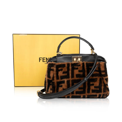 Fendi 2020 Mini Shearling Zucca Peekaboo Bag