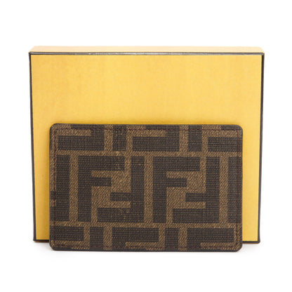 Fendi 2022 Black Leather Brown FF Zucca Canvas Card Case