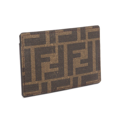 Fendi 2022 Black Leather Brown FF Zucca Canvas Card Case