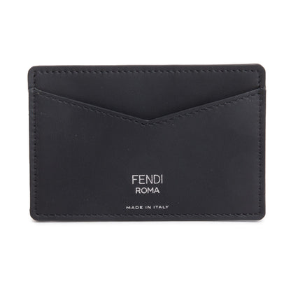 Fendi 2022 Black Leather Brown FF Zucca Canvas Card Case