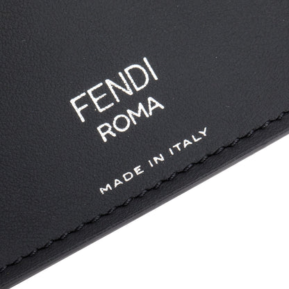 Fendi 2022 Black Leather Brown FF Zucca Canvas Card Case