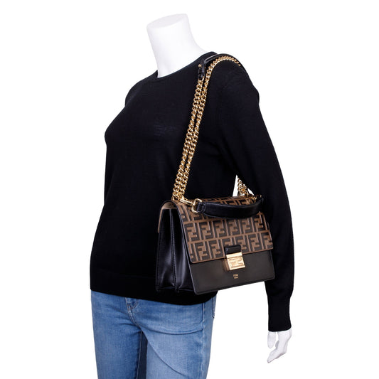Fendi 2022 FF Embossed & Black Calfskin Leather Kan I Shoulder Bag