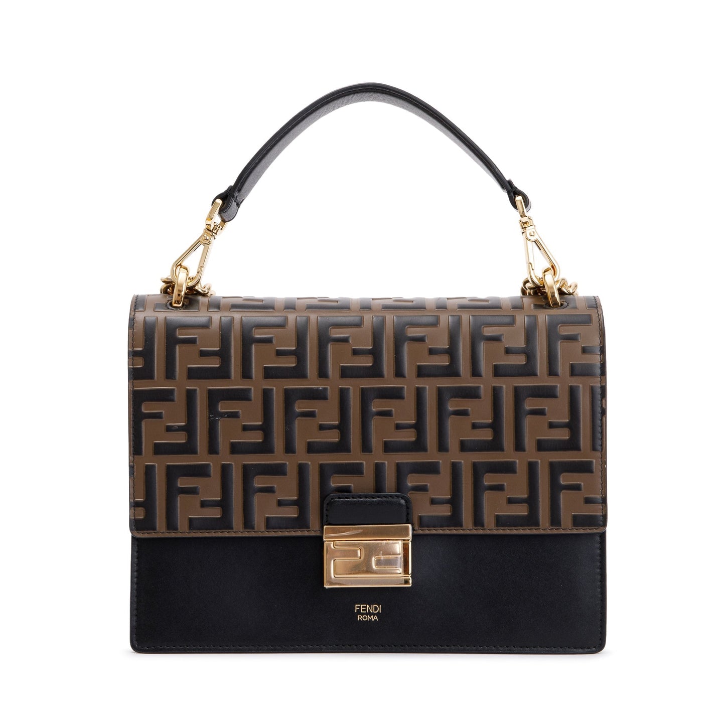 Fendi 2022 FF Embossed & Black Calfskin Leather Kan I Shoulder Bag