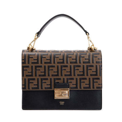 Fendi 2022 FF Embossed & Black Calfskin Leather Kan I Shoulder Bag