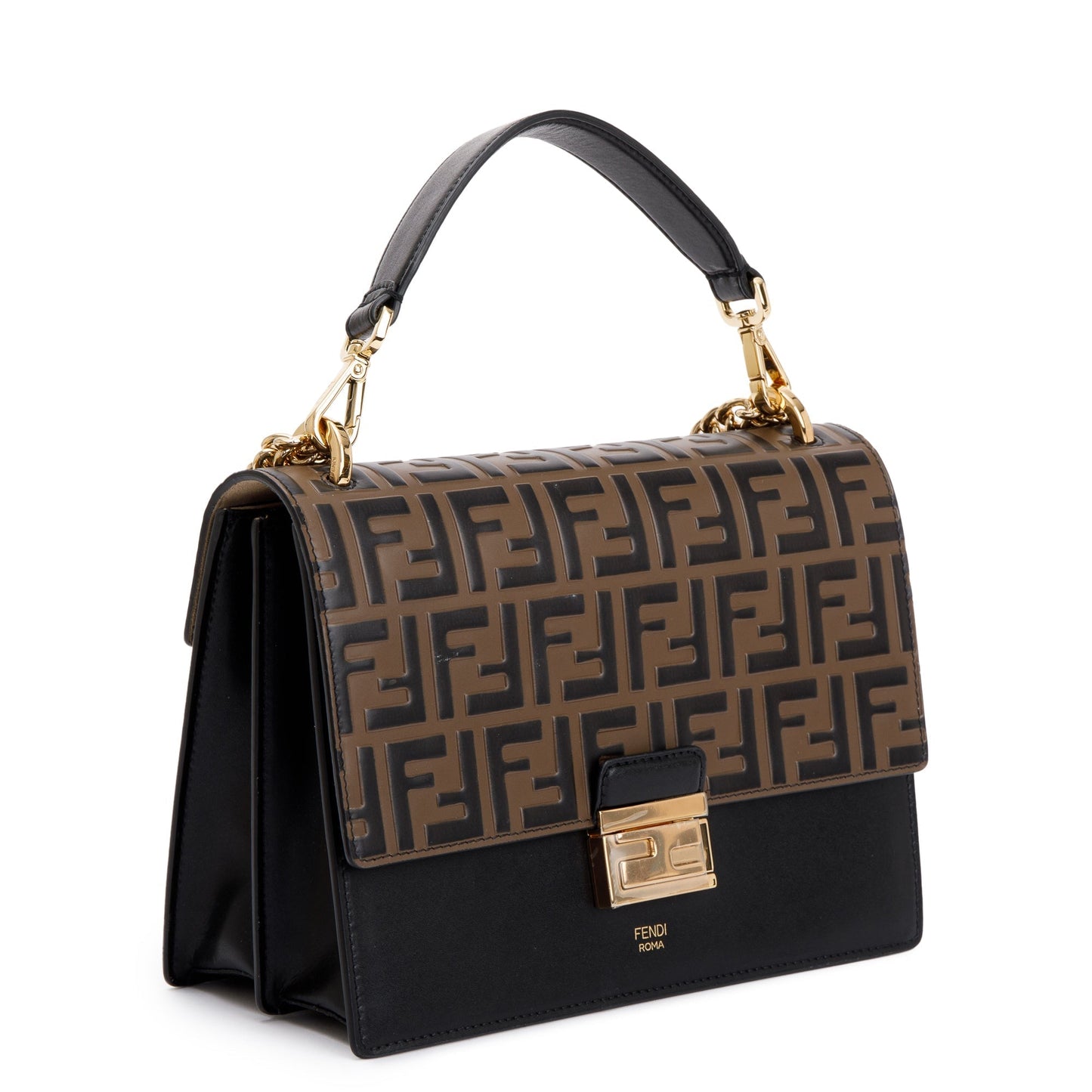Fendi 2022 FF Embossed & Black Calfskin Leather Kan I Shoulder Bag
